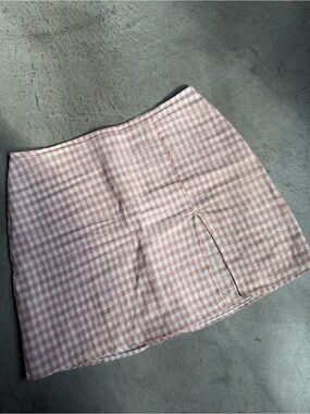 Reformation Pink Gingham Mini Skirt with Front Slit
